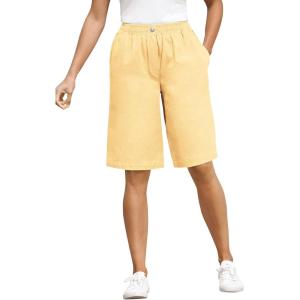 Woman Within Plus Size 7-Day Elastic-Waist Pull-On Cotton Denim Shorts(Banana)