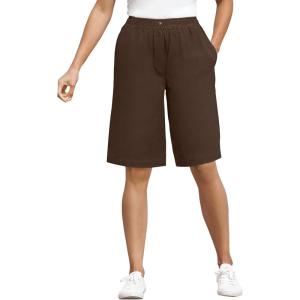Woman Within Plus Size 7-Day Elastic-Waist Pull-On Cotton Denim Shorts(Chocolate)
