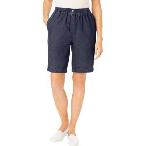 Woman Within Plus Size 7-Day Elastic-Waist Pull-On Cotton Denim Shorts(Indigo)