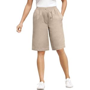 Woman Within Plus Size 7-Day Elastic-Waist Pull-On Cotton Denim Shorts(Natural Khaki)