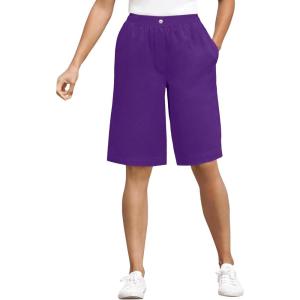 Woman Within Plus Size 7-Day Elastic-Waist Pull-On Cotton Denim Shorts(Radiant Purple)
