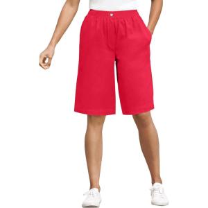 Woman Within Plus Size 7-Day Elastic-Waist Pull-On Cotton Denim Shorts(Vivid Red)