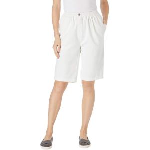 Woman Within Plus Size 7-Day Elastic-Waist Pull-On Cotton Denim Shorts(White)