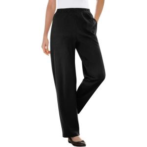 Woman Within Plus Size 7-Day Knit Ribbed Straight-Leg Pull-On Pants(Black)