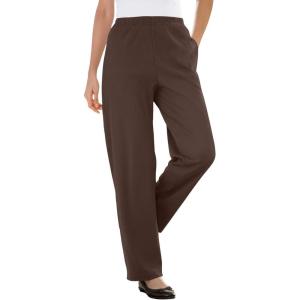 Woman Within Plus Size 7-Day Knit Ribbed Straight-Leg Pull-On Pants(Chocolate)