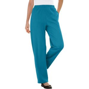 Woman Within Plus Size 7-Day Knit Ribbed Straight-Leg Pull-On Pants(Deep Teal)