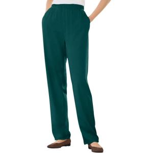 Woman Within Plus Size 7-Day Knit Straight Leg Pant Stretch Elastic Waist Petite & Tall(Emerald Green)