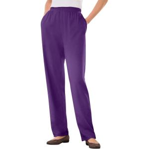 Woman Within Plus Size 7-Day Knit Straight Leg Pant Stretch Elastic Waist Petite & Tall(Radiant Purple)