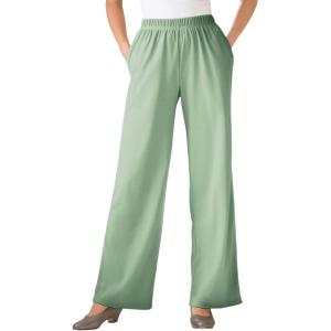 Woman Within Plus Size 7-Day Knit Wide-Leg Pull-On Pants(Sage)