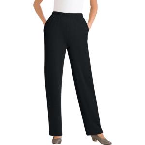 Woman Within Plus Size 7-Day Rib-Knit Wide-Leg Pull-On Pants(Black)
