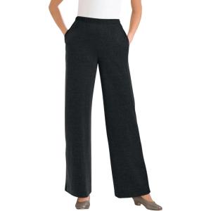 Woman Within Plus Size 7-Day Rib-Knit Wide-Leg Pull-On Pants(Heather Charcoal)