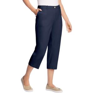 Woman Within Plus Size Adjustable Waist Chino Capri(Navy)