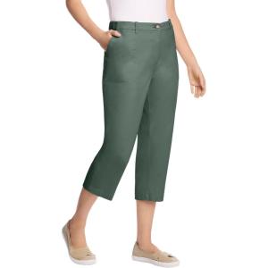 Woman Within Plus Size Adjustable Waist Chino Capri(Pine)