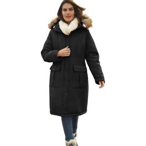 Woman Within Plus Size Arctic Parka Jacket & Hood 40″ Knee Length Down Blend Long Winter Coat(Black)