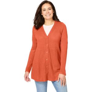 Woman Within Plus Size Babydoll Cardigan Sweater(Pumpkin)