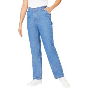 Woman Within Plus Size Back-Elastic All-Cotton Denim Carpenter Jeans(Medium Stonewash)