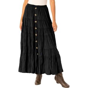 Woman Within Plus Size Button Front Moleskin Tiered Maxi Skirt (Petite Available)(Black)