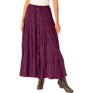 Woman Within Plus Size Button Front Moleskin Tiered Maxi Skirt (Petite Available)(Deep Claret)