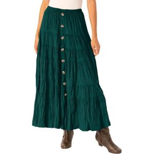 Woman Within Plus Size Button Front Moleskin Tiered Maxi Skirt (Petite Available)(Emerald Green)