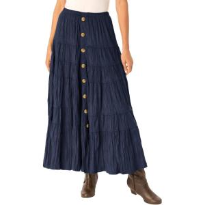 Woman Within Plus Size Button Front Moleskin Tiered Maxi Skirt (Petite Available)(Navy)