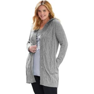 Woman Within Plus Size Cable Cardigan Hoodie(Medium Heather Grey)