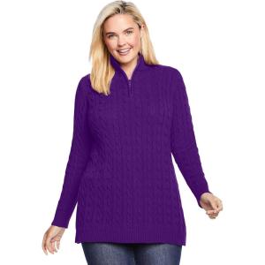 Woman Within Plus Size Cable Knit Half-Zip Pullover Sweater(Radiant Purple)
