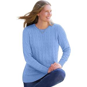 Woman Within Plus Size Cable Knit Pullover Crewneck Sweater(French Blue)