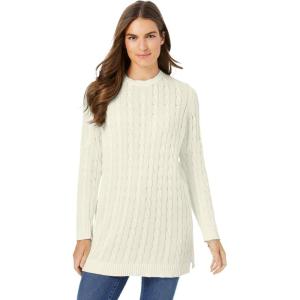 Woman Within Plus Size Cable Knit Pullover Crewneck Sweater(Ivory)