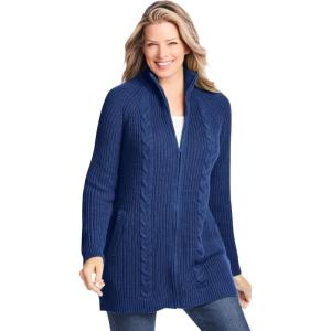 Woman Within Plus Size Cabled Zip-Front Cardigan(Evening Blue)