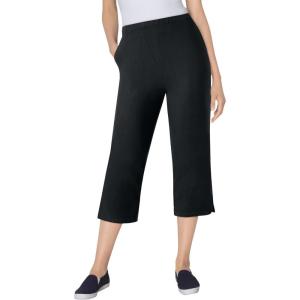 Woman Within Plus Size Capri Elastic Waist Stretch Fineline Denim Jean (Petite Available)(Black)