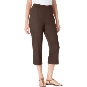 Woman Within Plus Size Capri Elastic Waist Stretch Fineline Denim Jean (Petite Available)(Chocolate)