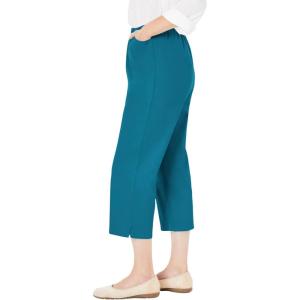 Woman Within Plus Size Capri Elastic Waist Stretch Fineline Denim Jean (Petite Available)(Deep Teal)
