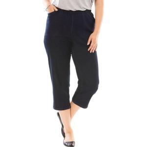 Woman Within Plus Size Capri Elastic Waist Stretch Fineline Denim Jean (Petite Available)(Indigo)