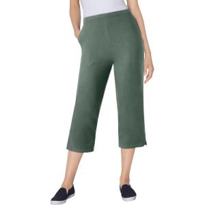 Woman Within Plus Size Capri Elastic Waist Stretch Fineline Denim Jean (Petite Available)(Pine)