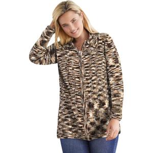Woman Within Plus Size Chenille Zip Cable Cardigan(Chocolate Space Dye)