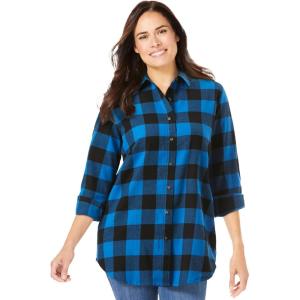 Woman Within Plus Size Classic Flannel Shirt(Bright Cobalt Buffalo Plaid)