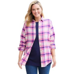 Woman Within Plus Size Classic Flannel Shirt(Peony Petal Plaid)