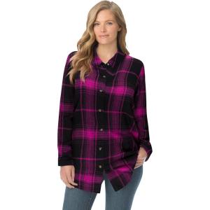 Woman Within Plus Size Classic Flannel Shirt(Pink Black Plaid)