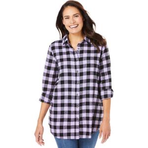 Woman Within Plus Size Classic Flannel Shirt(Soft Iris Plaid)