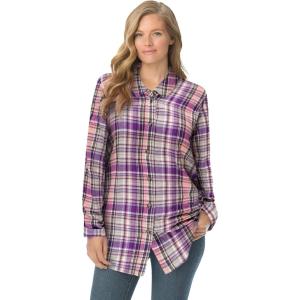 Woman Within Plus Size Classic Flannel Shirt(Sweet Plum Plaid)