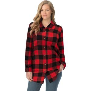 Woman Within Plus Size Classic Flannel Shirt(Vivid Red Buffalo Plaid)