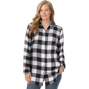 Woman Within Plus Size Classic Flannel Shirt(White Buffalo Plaid)