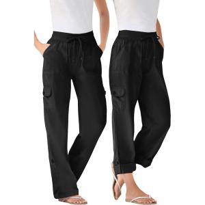 Woman Within Plus Size Convertible 2-in-1 Cargo Pant & Capri Elastic Waist(Black)