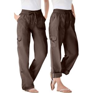 Woman Within Plus Size Convertible 2-in-1 Cargo Pant & Capri Elastic Waist(Chocolate)