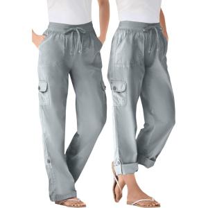 Woman Within Plus Size Convertible 2-in-1 Cargo Pant & Capri Elastic Waist(Gunmetal)