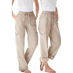 Woman Within Plus Size Convertible 2-in-1 Cargo Pant & Capri Elastic Waist(Natural Khaki)