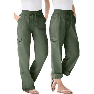 Woman Within Plus Size Convertible 2-in-1 Cargo Pant & Capri Elastic Waist(Olive Green)