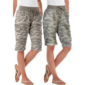 Woman Within Plus Size Convertible Length Cargo Bermuda/Short(Olive Green Camouflage)