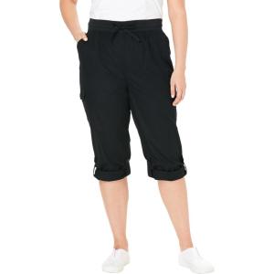 Woman Within Plus Size Convertible Length Cargo Capri/Bermuda(Black)
