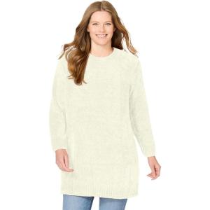 Woman Within Plus Size Cotton Cable Knit Cardigan Sweater(Ivory)
